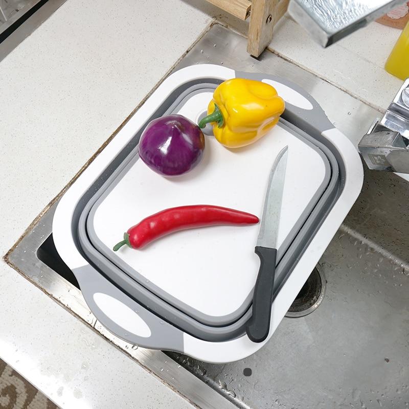 Portable Panier à légumes Pliable，Multifonction Bassine Rétractable Pliable Cutting Board pour Cuisine Fruits Légumes Laver Coupe Board 